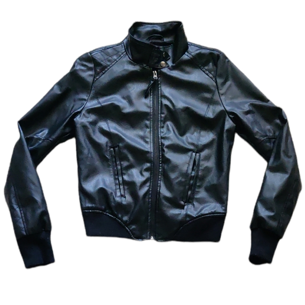 Juniors Black Faux Leather Jacket Medium